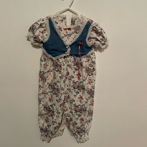 VINTAGE Floral Baby‎ Romper with Pink Accents